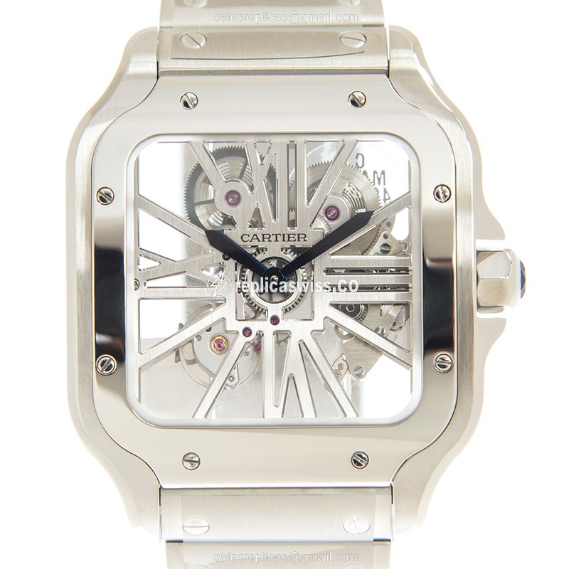 Cartier Santos Replica - Manual - Steel Case - Transparent - Silver - Steel Clasp