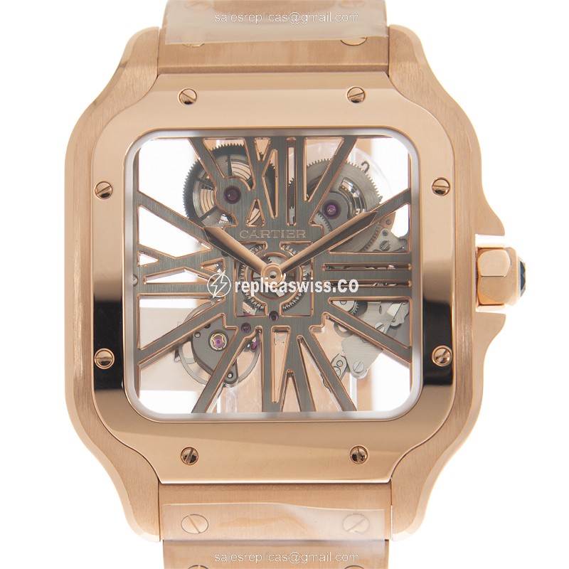 Cartier Santos Replica - Manual - 18kt Rose Gold - Transparent - Gold Clasp