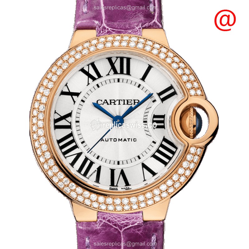 Cartier Ballon Bleu Replica - Automatic - 18kt Rose Gold - Diamond Bezel - Silver Dial - 40mm - Luxury Replica BALLON BLEU Watch