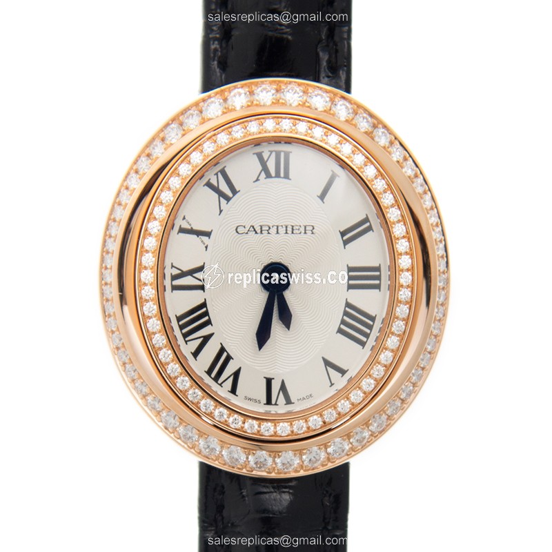 Cartier HYPNOSE Quartz Replica - 18kt Rose Gold & Diamonds - White Dial - Luxury Replica HYPNOSE Watch