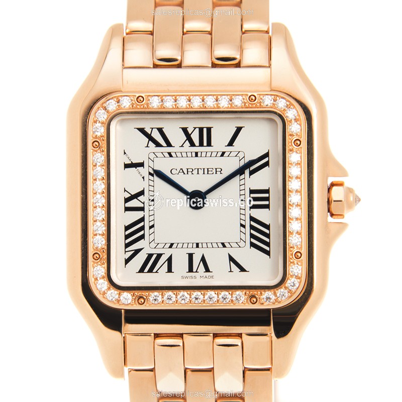 Cartier WJPN0009 Replica - Quartz - 18kt Rose Gold Case - Diamond Dial - Gold Strap