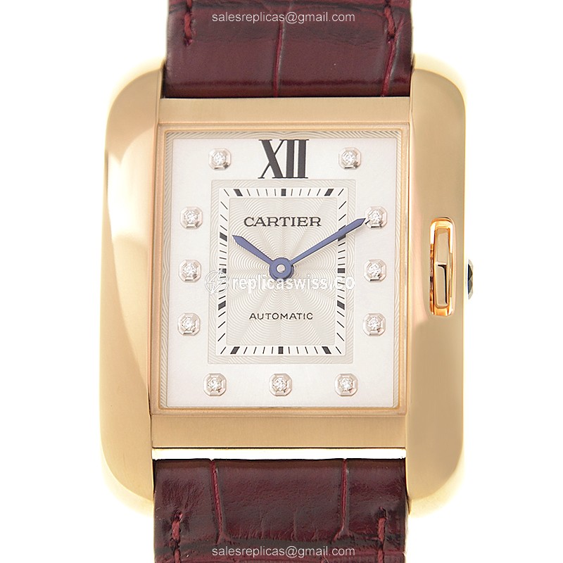 Cartier WJTA0006 Replica - Automatic - 18kt Rose Gold - White Dial - Alligator Purple Strap