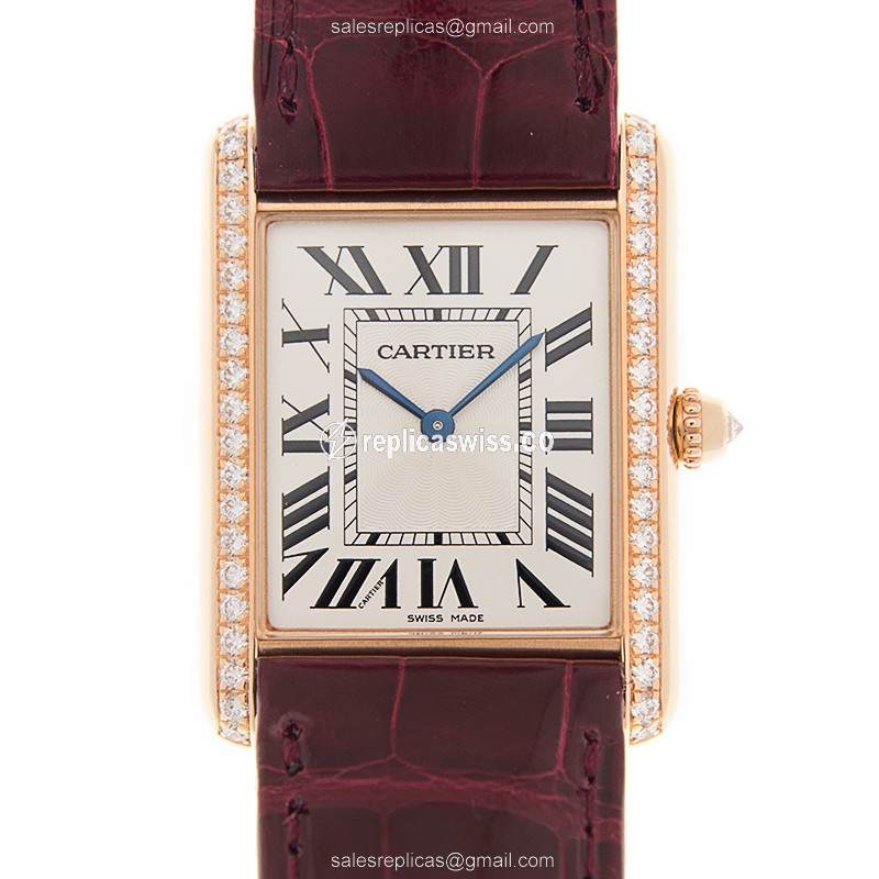 Cartier WJTA0014 Replica - Manual - 18kt Rose Gold Case - White Dial - Red Alligator Strap