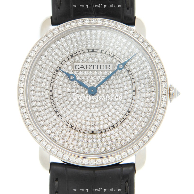 Cartier WR007007 RONDE LOUIS CARTIER - Manual - 18kt White Gold - Diamond - Silver Dial - Black Alligator Strap - Luxury Replica RONDE LOUIS CARTIER Watch