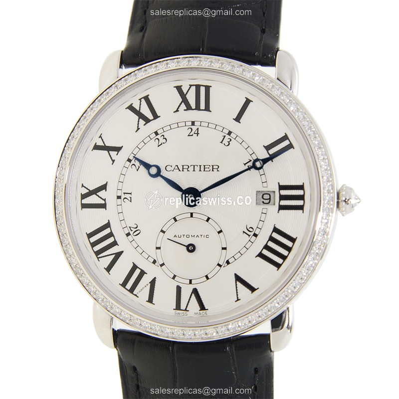 Cartier WR007018 RONDE LOUIS CARTIER - Automatic - 18kt White Gold - Diamond - Silver Dial - Black Alligator Strap