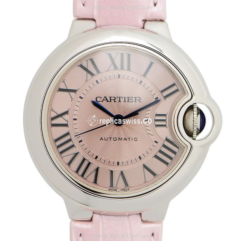 Cartier Ballon Bleu Replica - Automatic - Pink Dial - Leather Strap - Pink Clasp