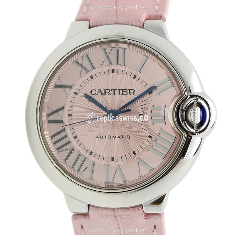 Cartier Ballon Bleu Replica - Automatic - Pink Dial - Steel Case - Pink Leather Strap