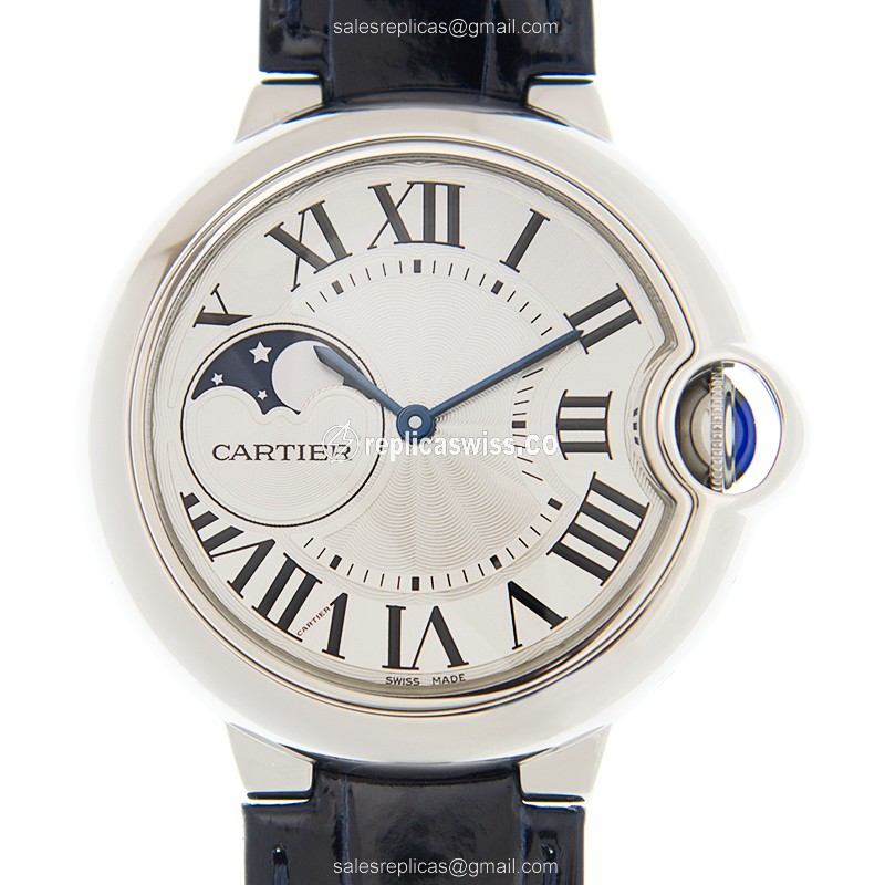 Cartier Ballon Bleu Replica - Automatic - Steel - Silver Dial - Blue Alligator Strap