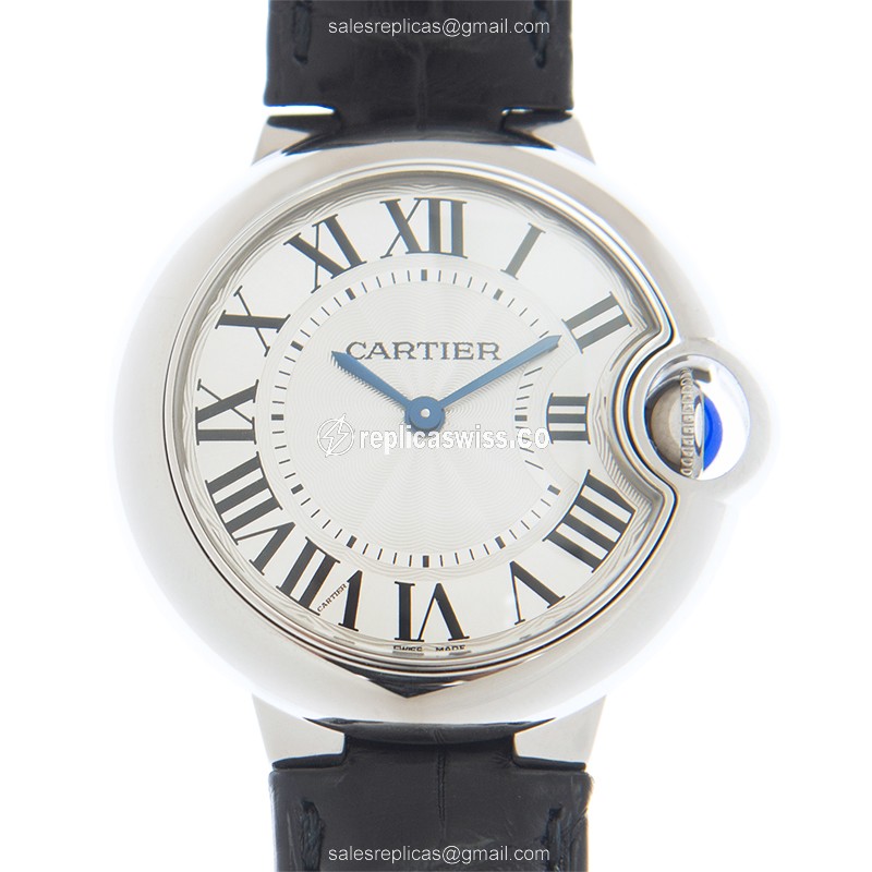 Cartier Ballon Bleu Quartz - Silver Dial - Steel Case - Black Alligator Strap - Luxury Replica BALLON BLEU Watch