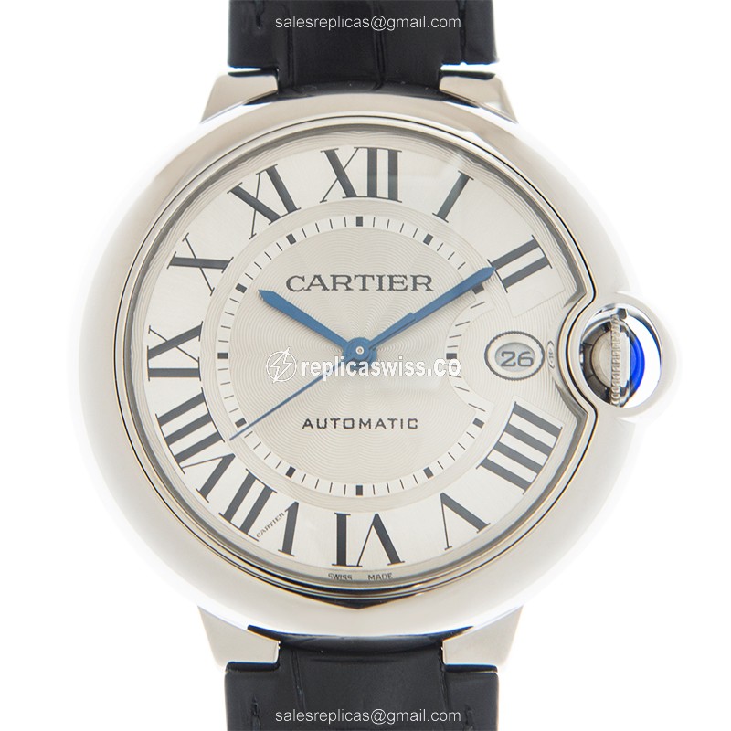 Cartier Ballon Bleu Replica - Automatic - Steel Case - Silver Dial - Black Alligator Strap - Luxury Replica BALLON BLEU Watch