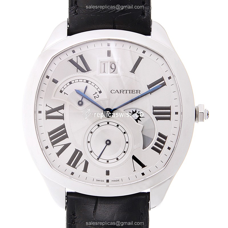 Cartier DRIVE DE CARTIER Replica - Automatic - Steel Case, White Dial - Black Alligator Strap