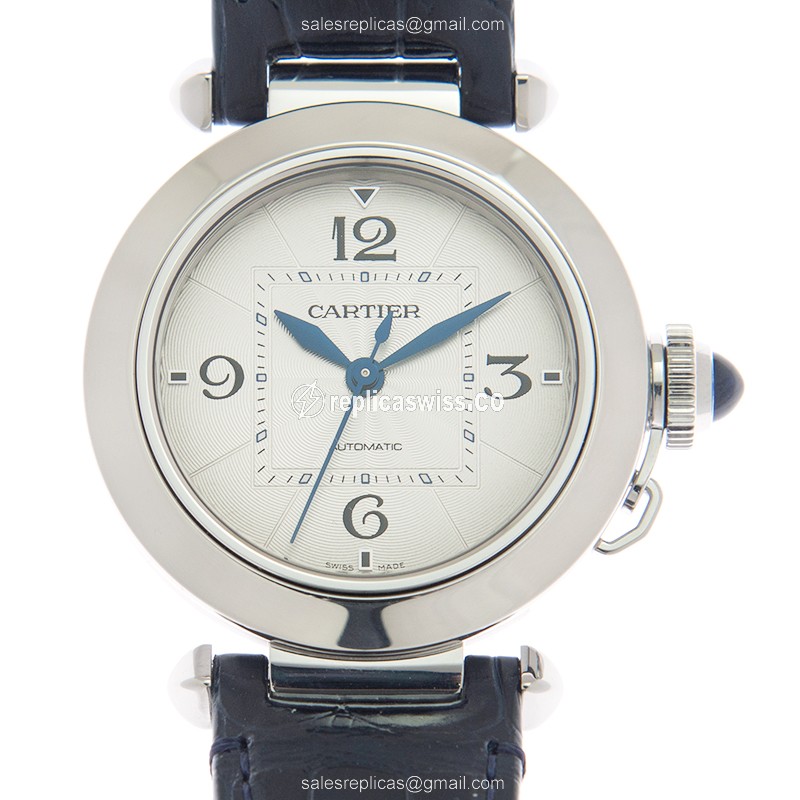 Cartier Pasha De Cartier Replica - Automatic - Silver Dial - Steel Case - Black Alligator Strap - Luxury Replica PASHA DE CARTIER Watch
