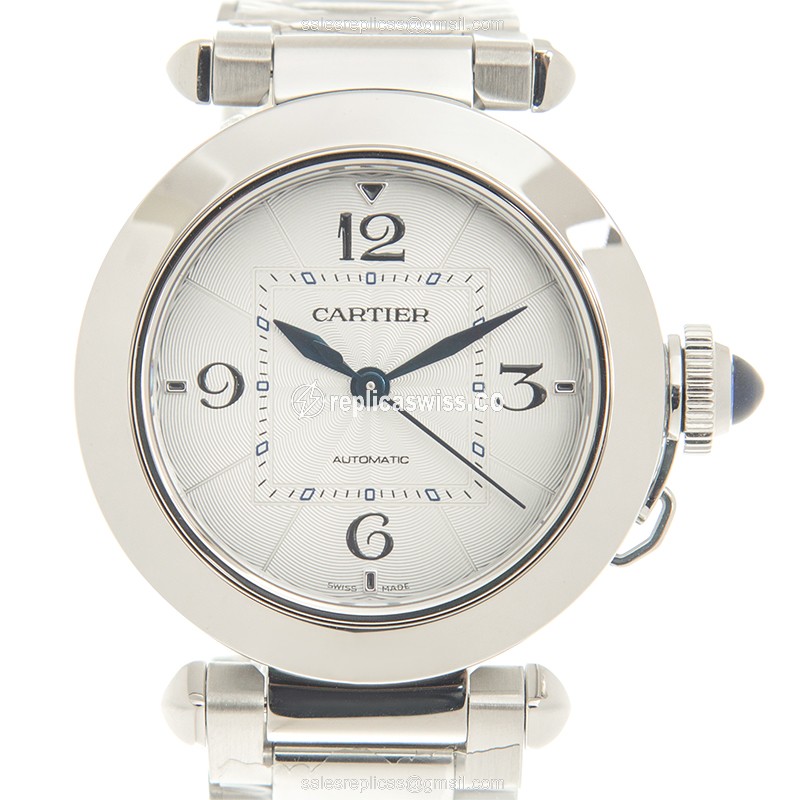 Cartier Pasha Replica - Automatic - Stainless Steel - Silver Dial - Steel Strap - Luxury Replica PASHA DE CARTIER Watch
