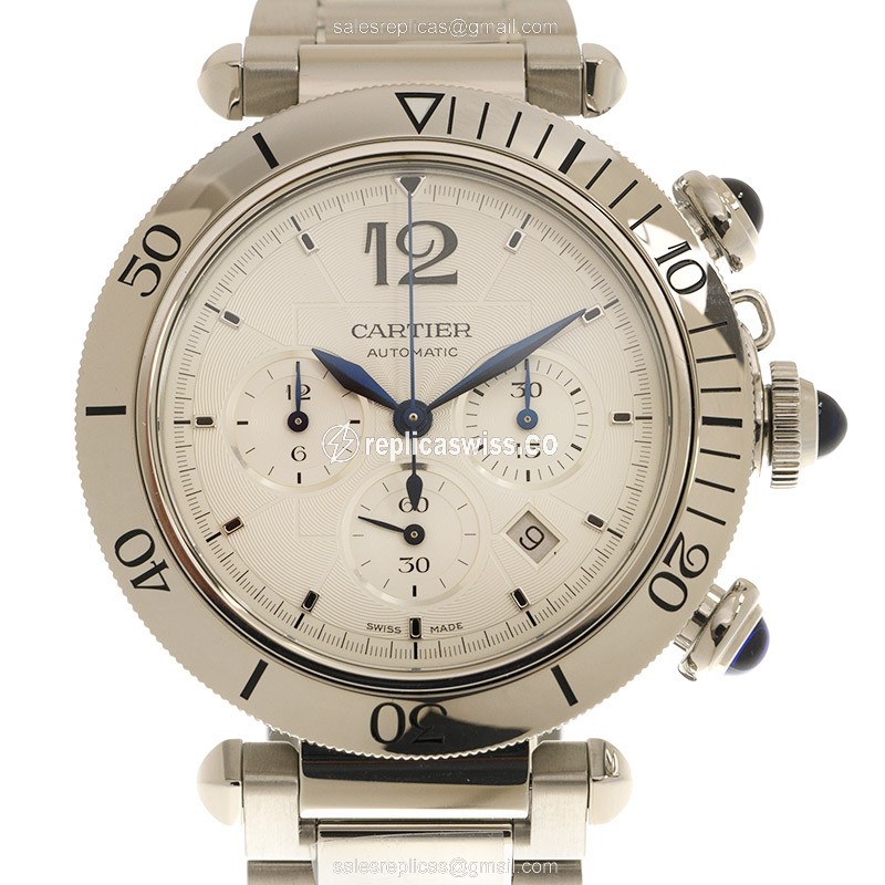 Cartier Pasha Replica - Automatic - Stainless Steel Case - Silver Dial - Steel Strap - Luxury Replica PASHA DE CARTIER Watch