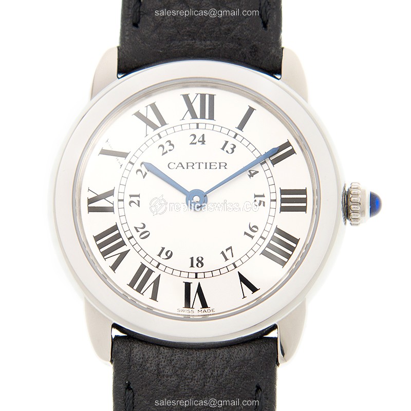 Cartier RONDE SOLO Quartz Steel Case - Silver Dial - Black Cowhide Strap