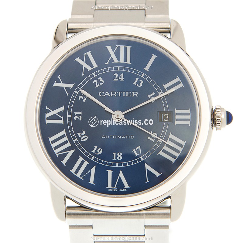 Cartier Rotonde De Cartier Replica - Automatic - Steel Case - Blue Dial - Silver Steel Band