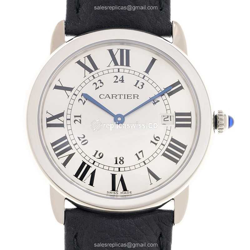 Cartier RONDE SOLO Quartz Steel Case - Silver Dial - Black Cowhide Strap