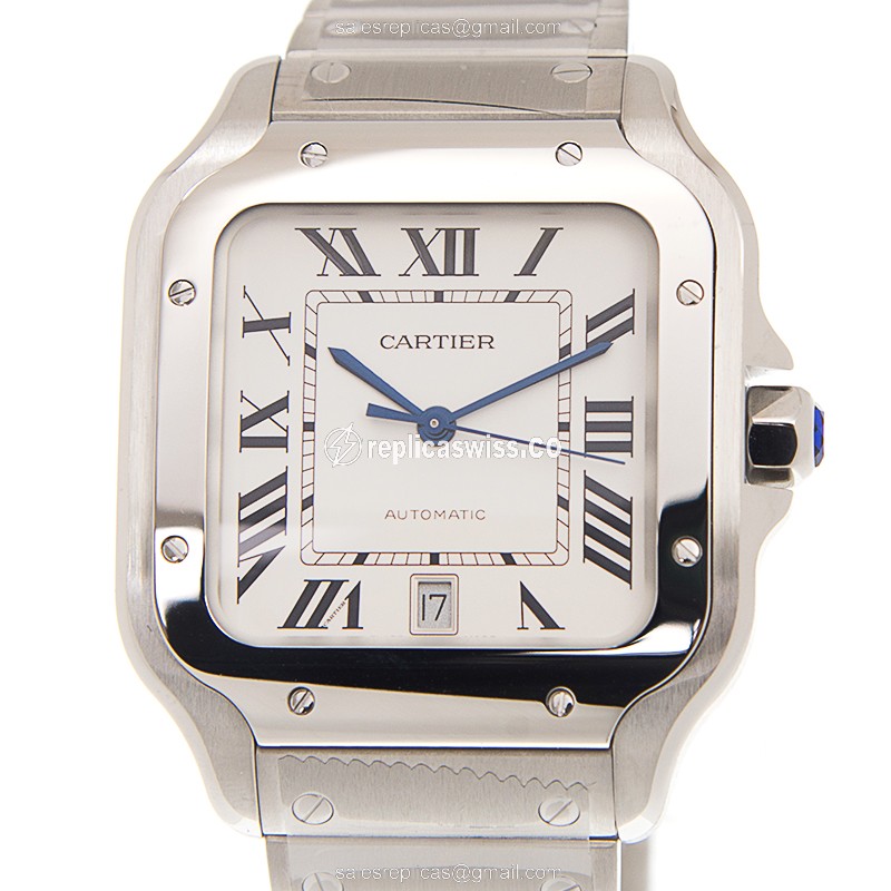 Cartier Santos Replica - Automatic - Steel Case - White Dial - Silver Band