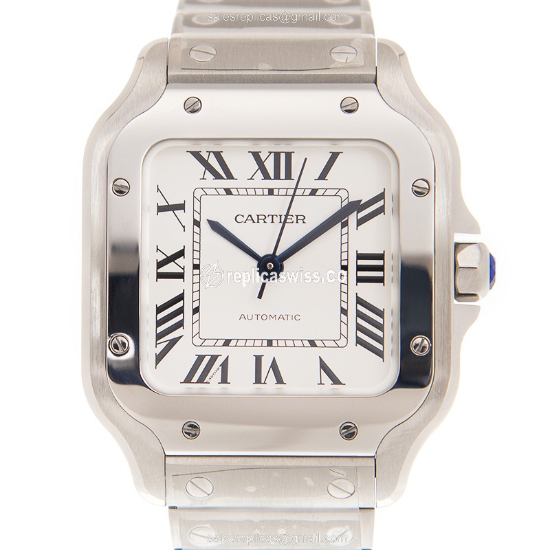 Cartier Santos Replica - Automatic - Stainless Steel - White Dial - Silver Clasp