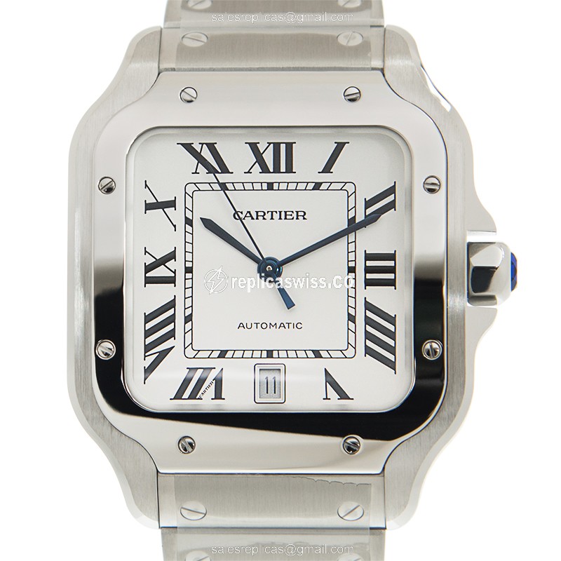Cartier Santos Replica - Automatic - Stainless Steel - White Dial - Silver Clasp