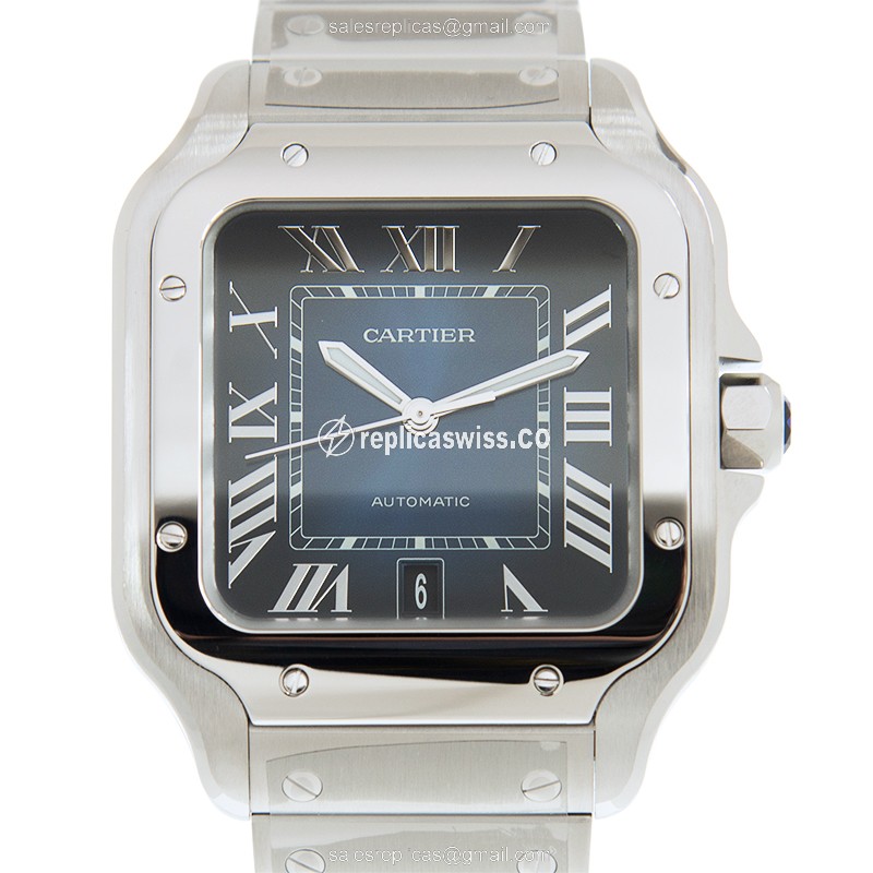 Cartier Santos Replica - Automatic - Blue Dial - Steel Case & Band - Clasp