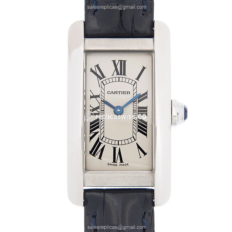 Cartier WSTA0016 TANK Replica - Quartz - Steel Case - Silver Dial - Blue Alligator Strap - Luxury Replica TANK Watch