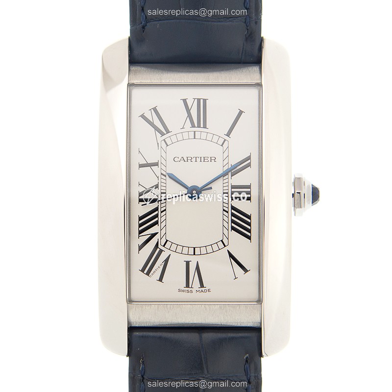 Cartier TANK Replica - Automatic - Silver - Blue Alligator Strap - Stainless Steel