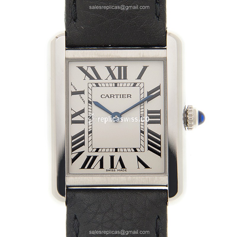 Cartier TANK Quartz Steel - White Dial, Black Cowhide Strap
