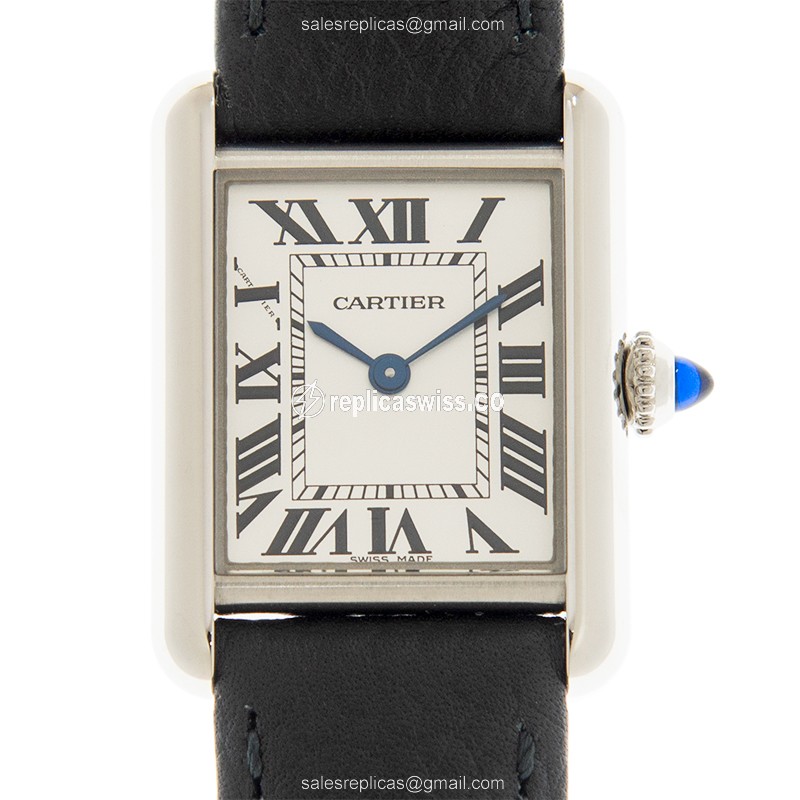Cartier TANK Quartz Replica - White Dial - Leather Black Strap - Buckle Clasp