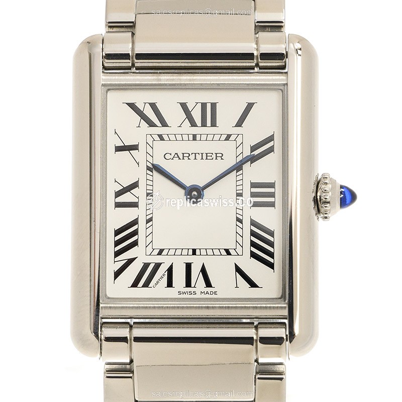 Cartier TANK Quartz Steel - Silver Dial - Steel Band - Clasp - 25mm WSTA0052