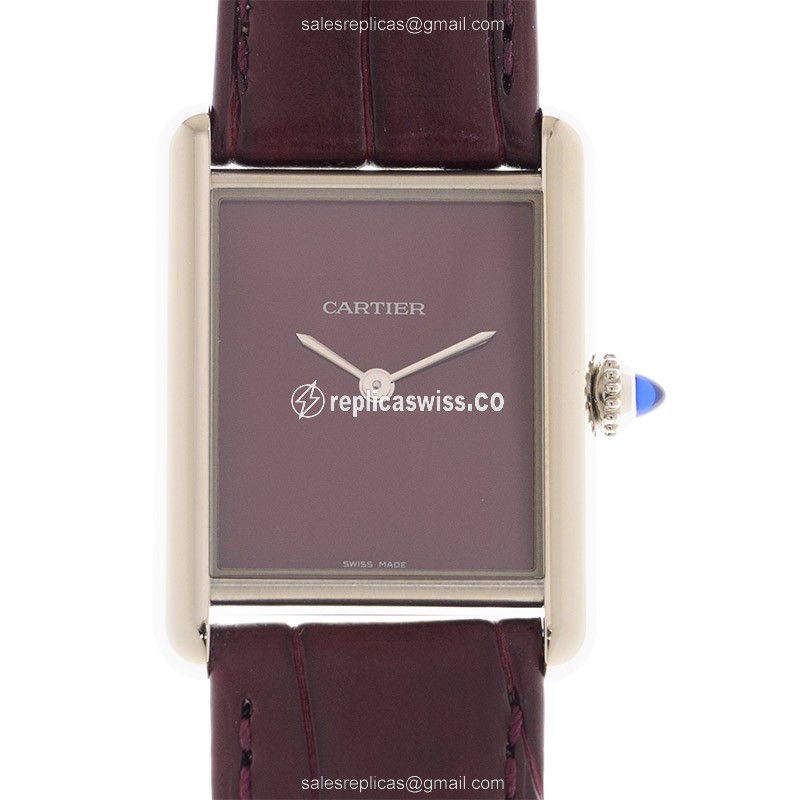 Cartier WSTA0054 Replica - Quartz - Red Dial - Stainless Steel Case - Red Alligator Strap - Luxury Replica TANK Watch