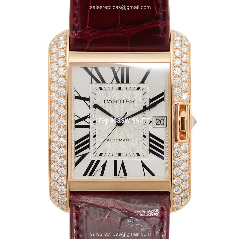 Cartier WT100021 TANK Replica - Automatic - 18kt Rose Gold - Diamonds - White Dial - Luxury Replica TANK Watch