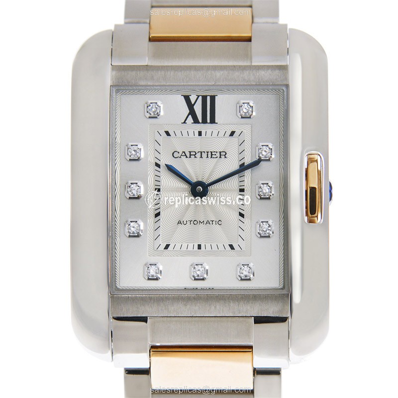Cartier WT100025 TANK Replica - Automatic - Steel Case - Silver Dial - Gold Strap - Luxury Replica TANK Watch