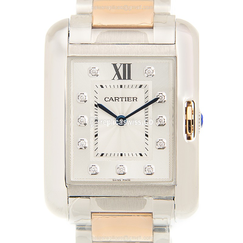 Cartier WT100032 TANK Quartz Steel - Silver Dial - Gold Clasp - 20mm