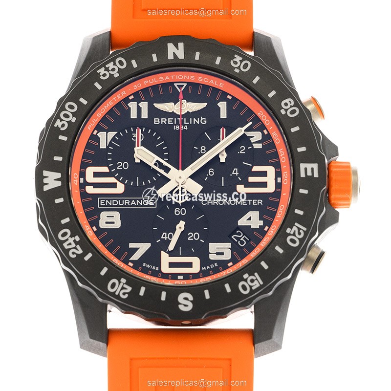 Breitling Endurance Pro Quartz - Carbon Fiber Case - Black Dial - Orange Rubber Strap - Buckle Clasp