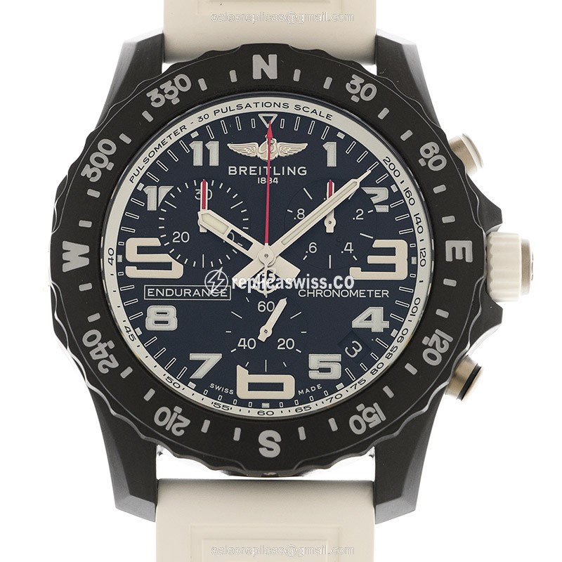 Breitling X82310A71B1S1 Replica - Quartz - Carbon Fiber Case - Black Dial - White Rubber Strap