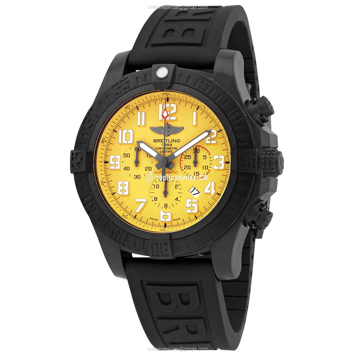 Breitling AVENGER HURRICANE Replica - Automatic Carbon Fiber Case - Yellow Dial - Black Rubber Strap