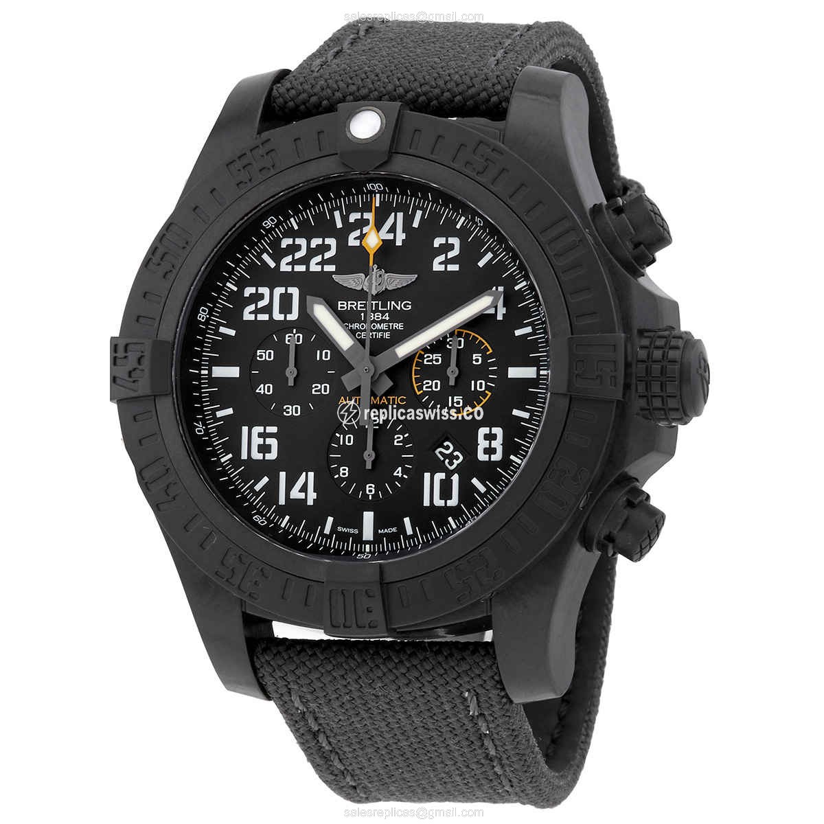 Breitling Avenger Replica - Automatic - Black Dial - Canvas Strap - Buckle Clasp - Luxury Replica AVENGER HURRICANE Watch