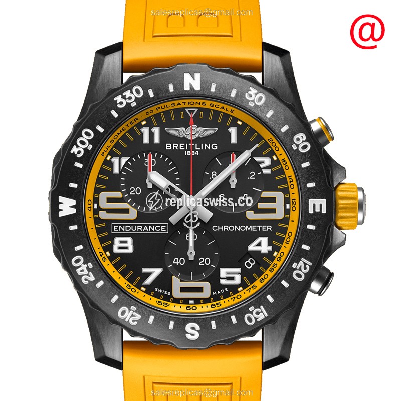 Breitling XB82310A41B1S1 Replica - Quartz - Carbon Fiber Case - Black Dial - Yellow Rubber Strap - Luxury Replica ENDURANCE PRO Watch