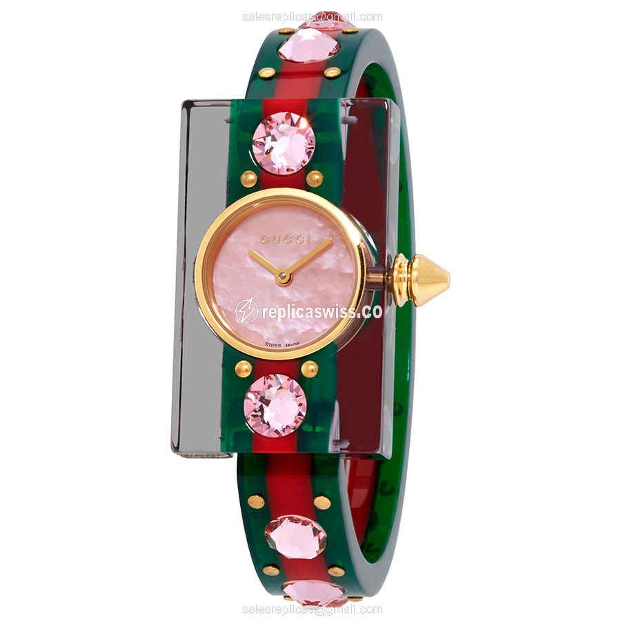 Gucci YA143525 Vintage Quartz Resin - Pink Dial - Green Resin Bangle